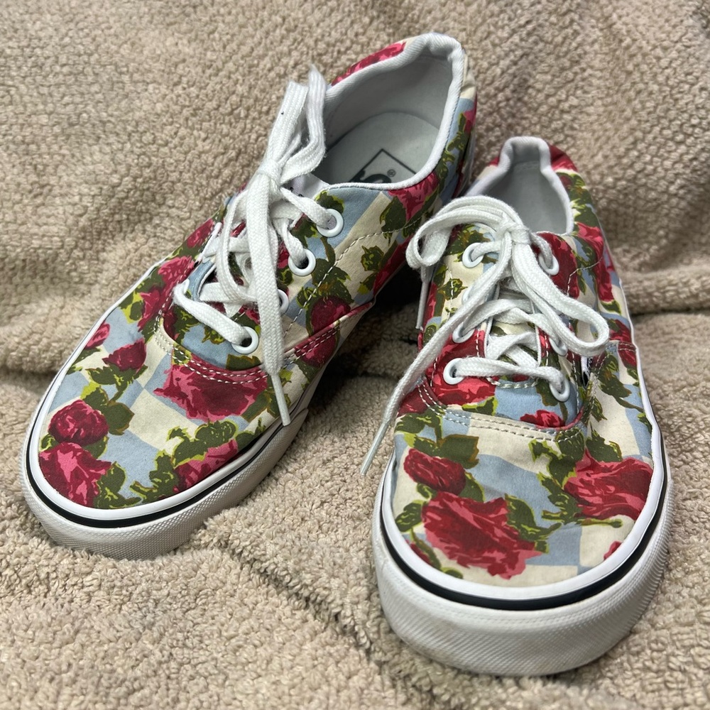 Vans 721357 Roses On Blue Checkered Pattern Sk8 Shoe Off The Wall Size 6.5